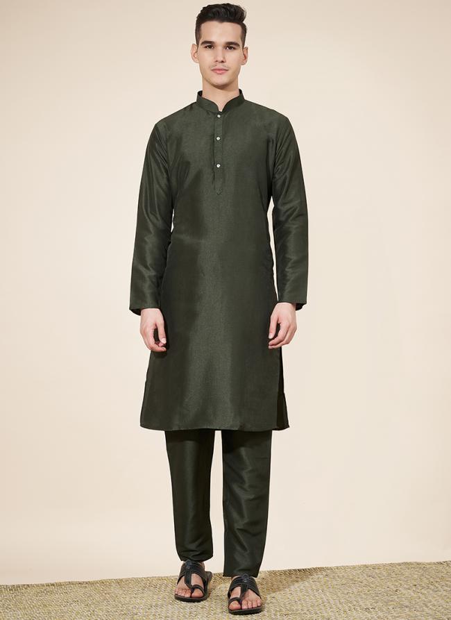 Pure Silk Black Traditional Wear Plain Readymade Kurta Pajama